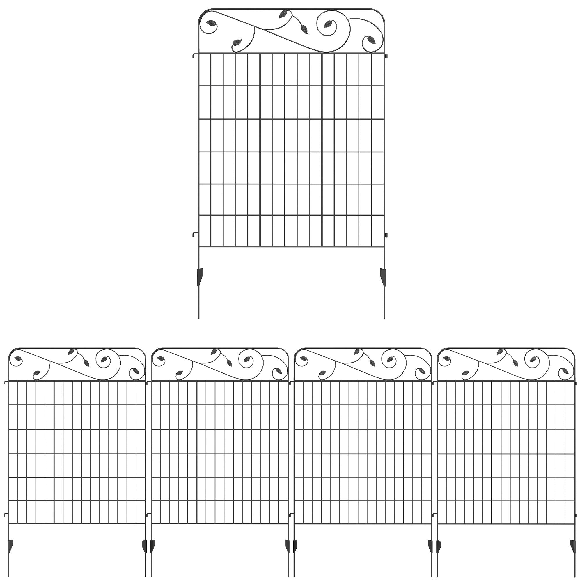 Outsunny Decorative Garden Fencing, 4PCs Outdoor Picket Fence Panels, 43in x 11.5ft Rustproof Metal Wire Landscape Flower Bed Border Edging Animal Barrier, Black