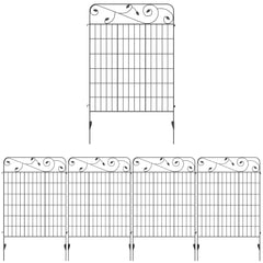 Outsunny Decorative Garden Fencing, 4PCs Outdoor Picket Fence Panels, 43in x 11.5ft Rustproof Metal Wire Landscape Flower Bed Border Edging Animal Barrier, Black