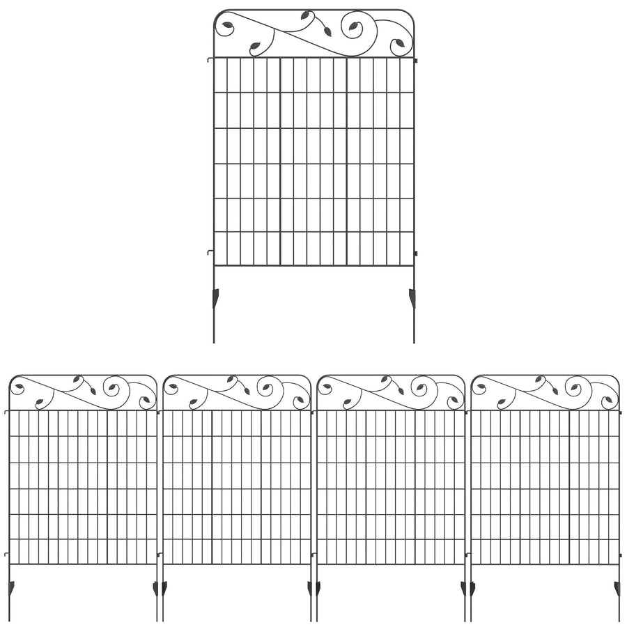 Outsunny Decorative Garden Fencing, 4PCs Outdoor Picket Fence Panels, 43in x 11.5ft Rustproof Metal Wire Landscape Flower Bed Border Edging Animal Barrier, Black