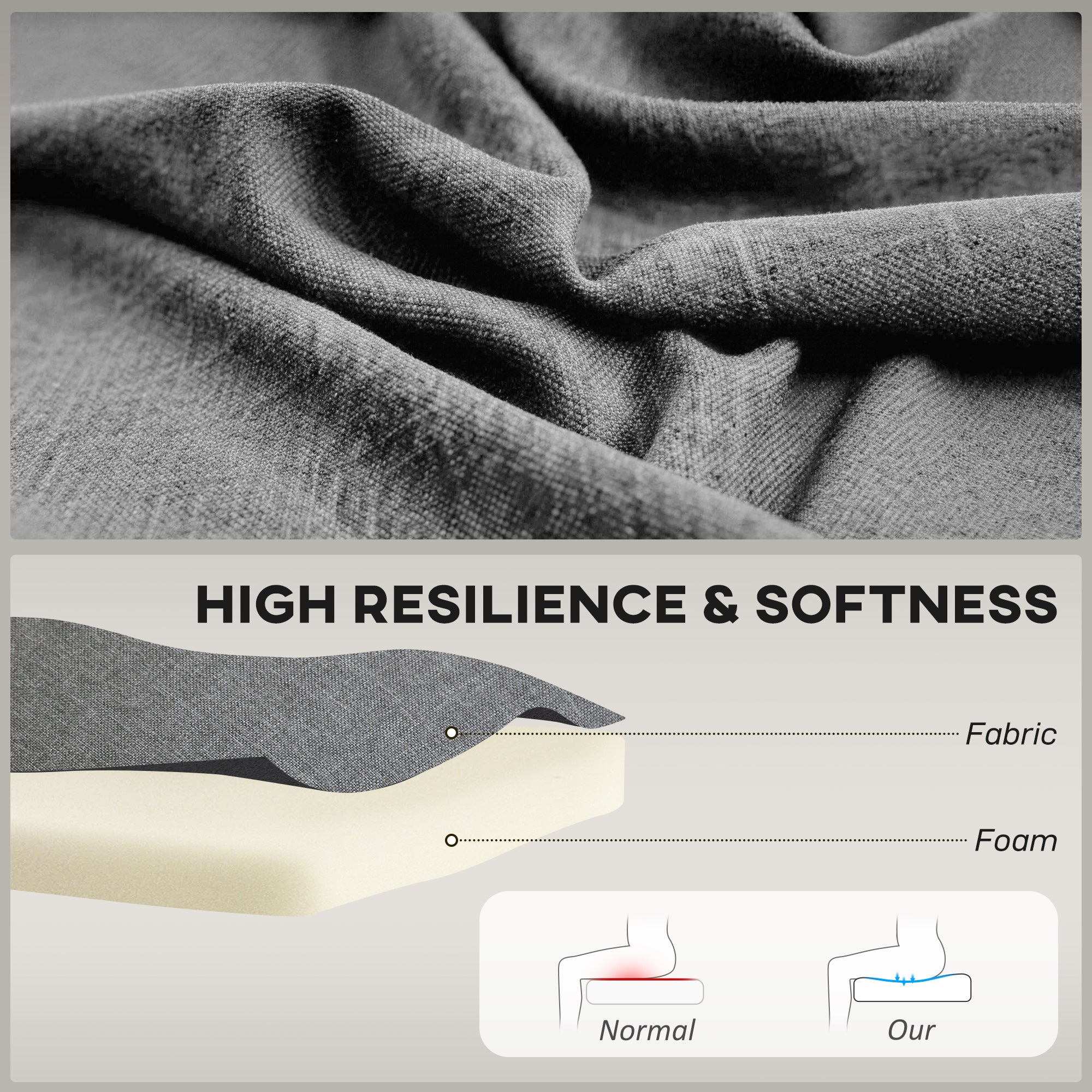 HOMCOM 46" Loveseat Sofa Upholstered Small 2 Seater Sofa with Thick Padded Seat and Rubber Wood Legs, Grey