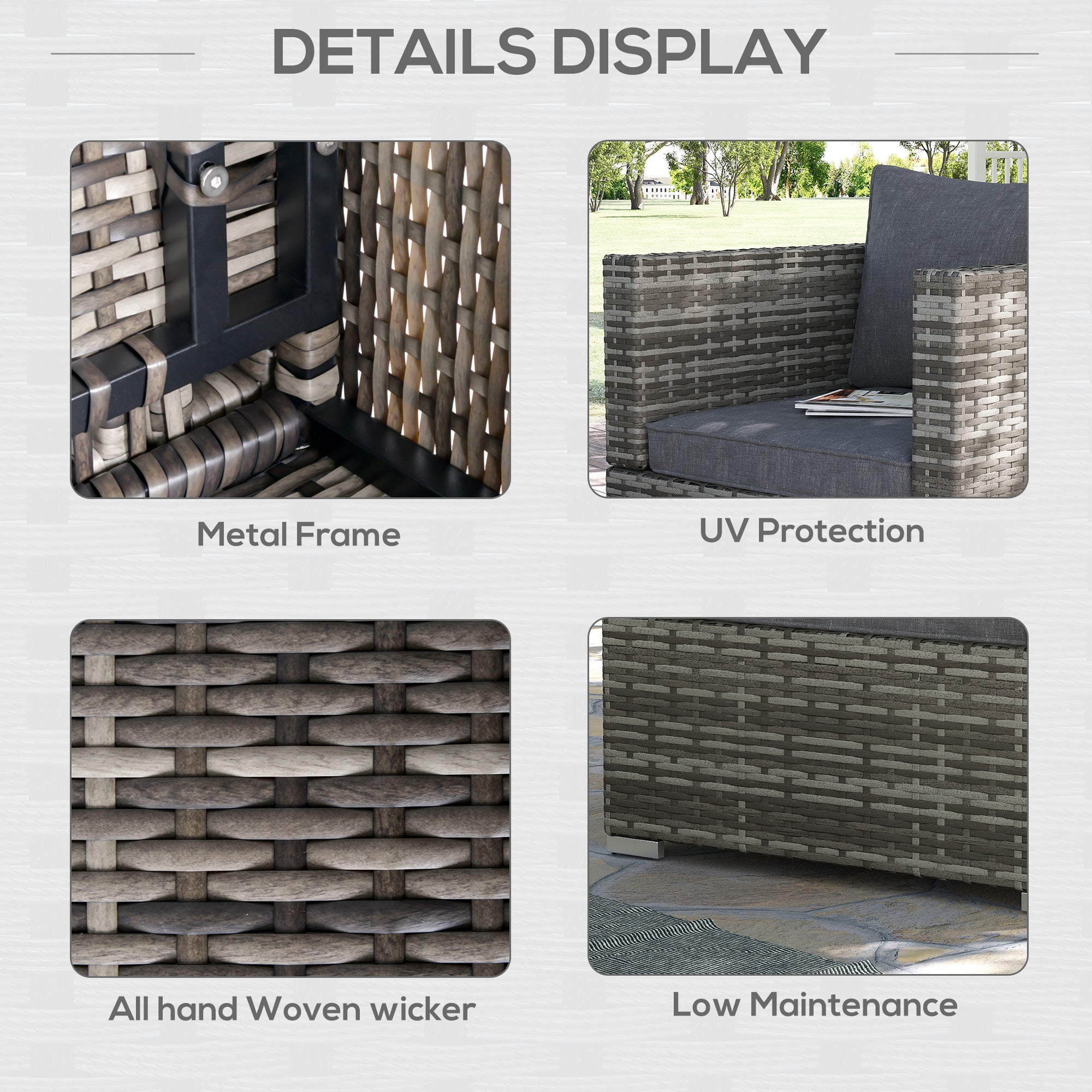 Outsunny Single Rattan Garden Chair, PE Wicker Garden Armchair with Cushions, Outdoor Rattan Chair with Armrests and Steel Frame for Conservatory, Porch, Patio, Balcony, Dark Grey