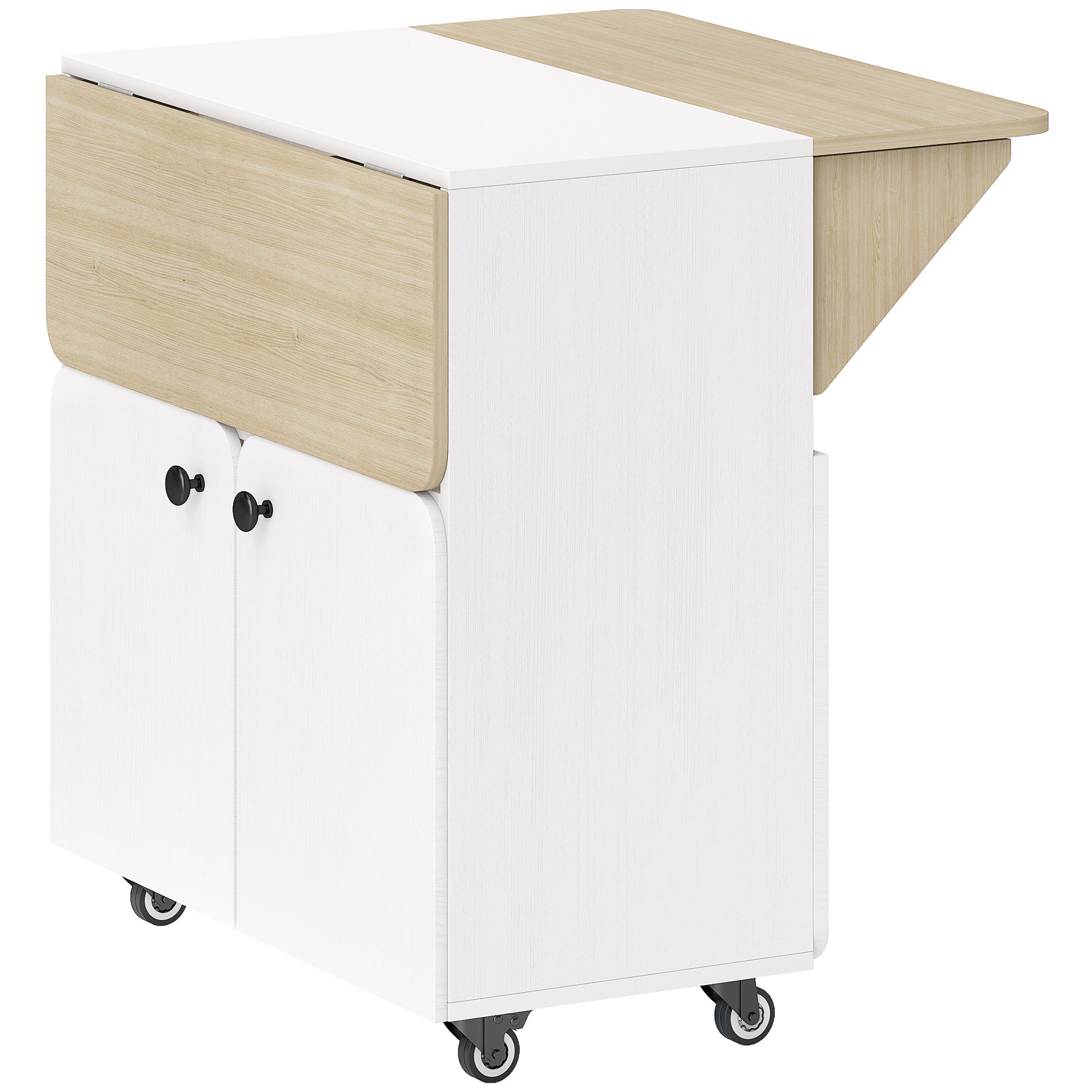 HOMCOM Folding Dining Table, Rolling Drop Leaf Table with Hidden Shelf & Cabinet for Dining Room, Small Spaces, White