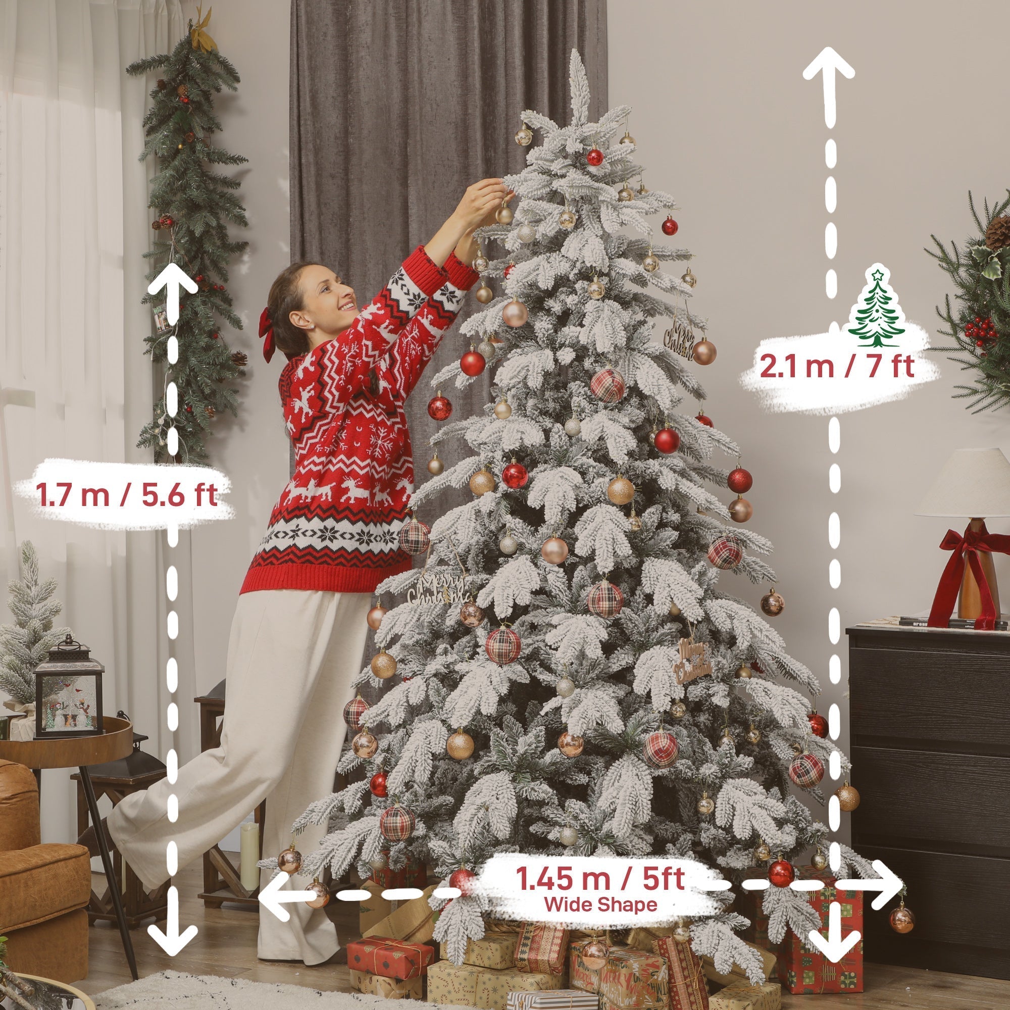 HOMCOM 7ft Super Flocked Christmas Tree - Green/White