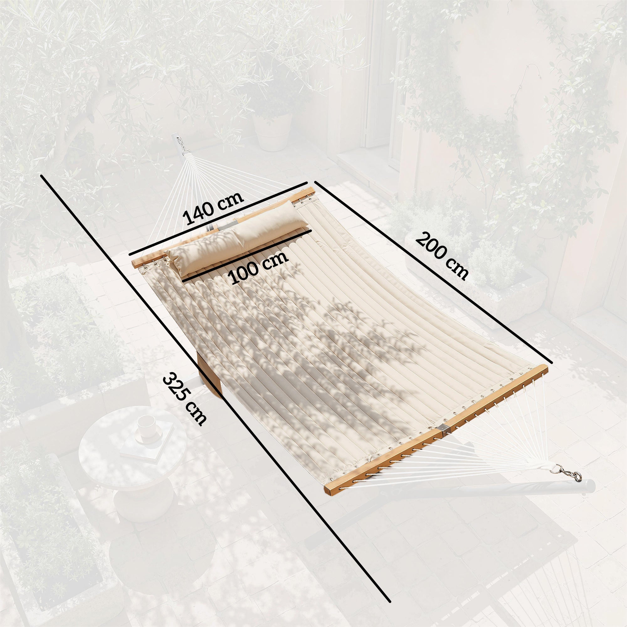 Outsunny Double Hammock 2 Person Swing Bed with Spreader Bars, Pillows, Pad, 200 x 140cm, Cream White