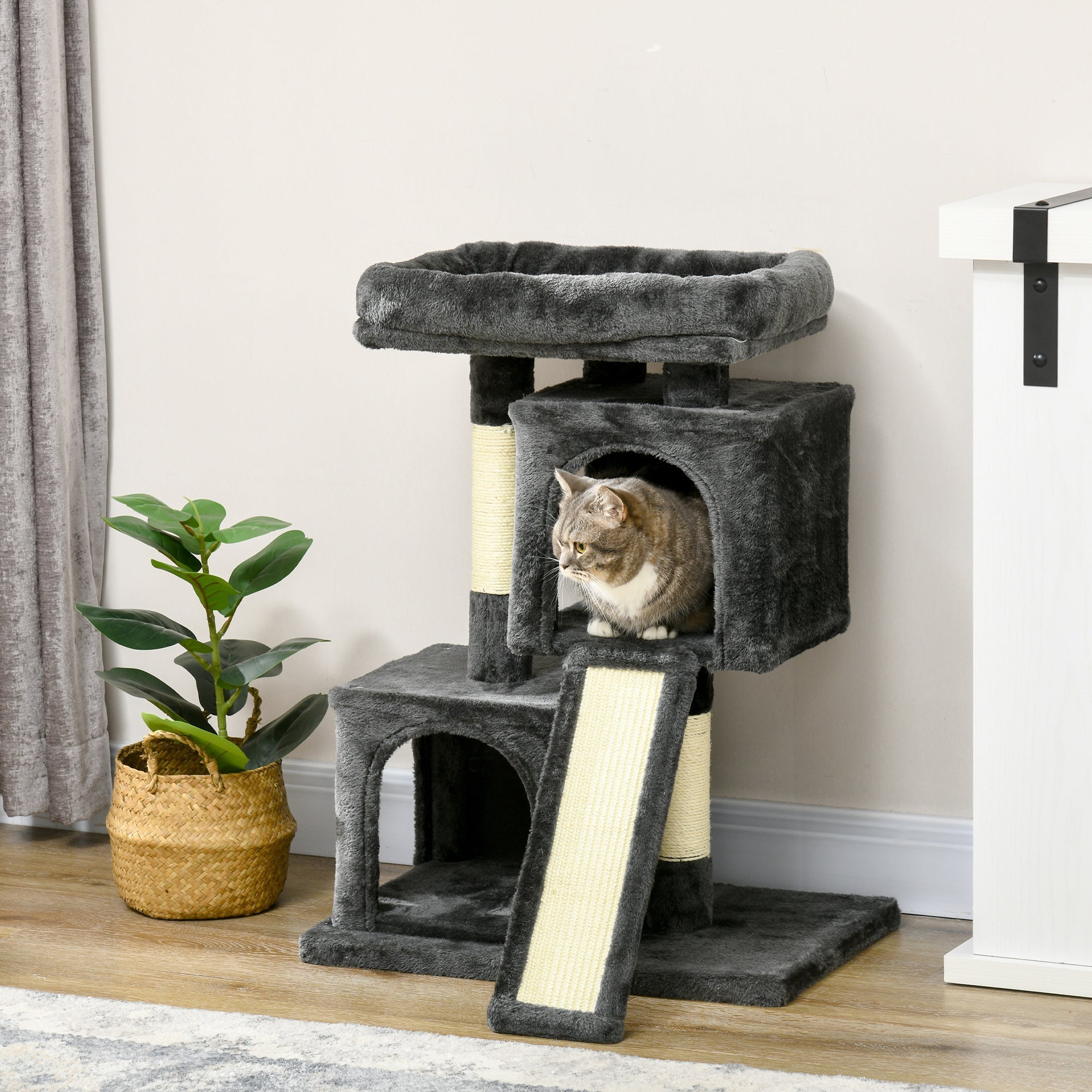 PawHut Cat Tree for Indoor Cats 81cm Cat Scratching Post Scratch Board Kitten Tower Climbing Frame, Black