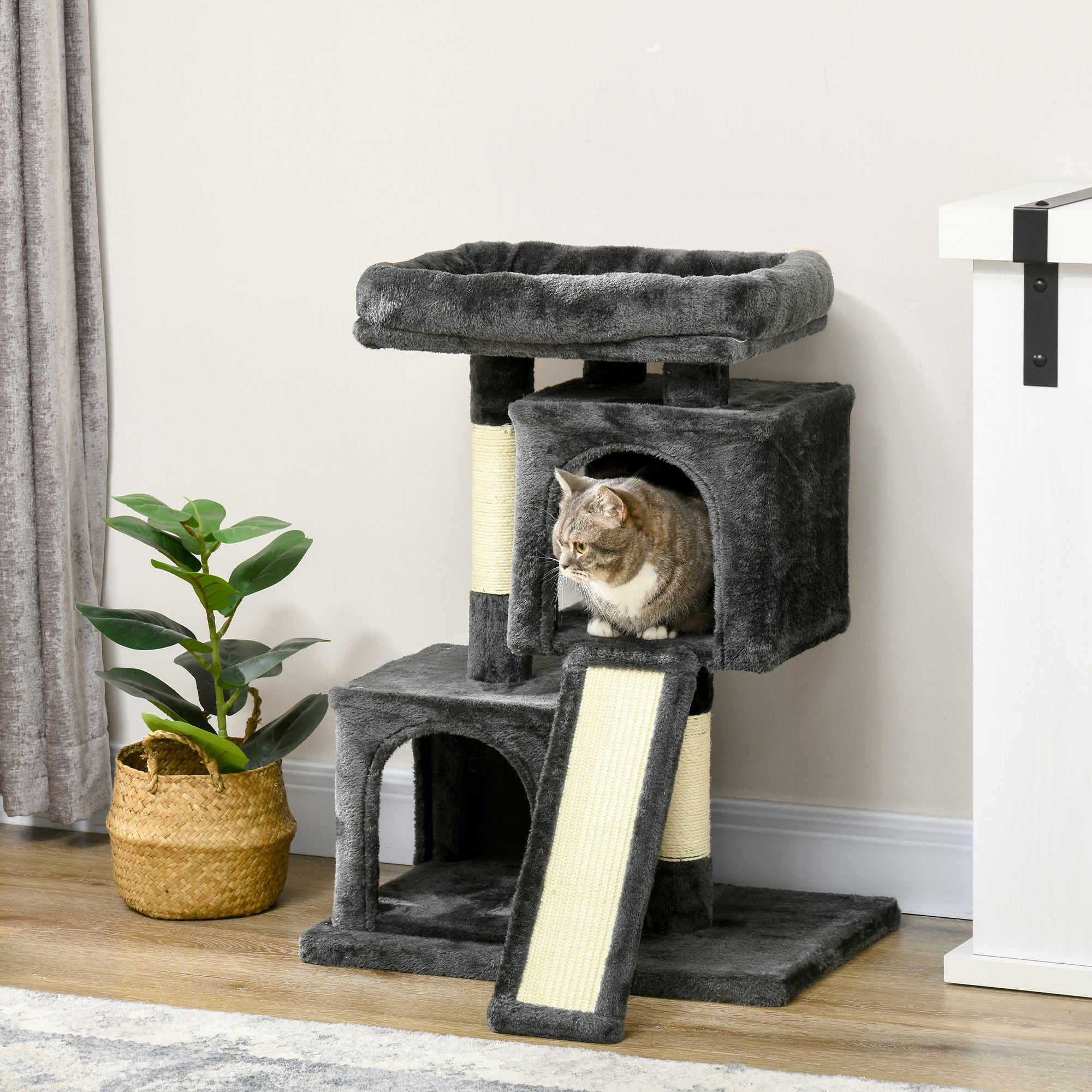 PawHut Cat Tree for Indoor Cats 83cm Cat Scratching Post Scratch Board Kitten Tower Climbing Frame Black