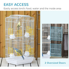 PawHut Large Metal Bird Cage with Perches, Food Bowls, Swing, for Budgies, Parakeets, White