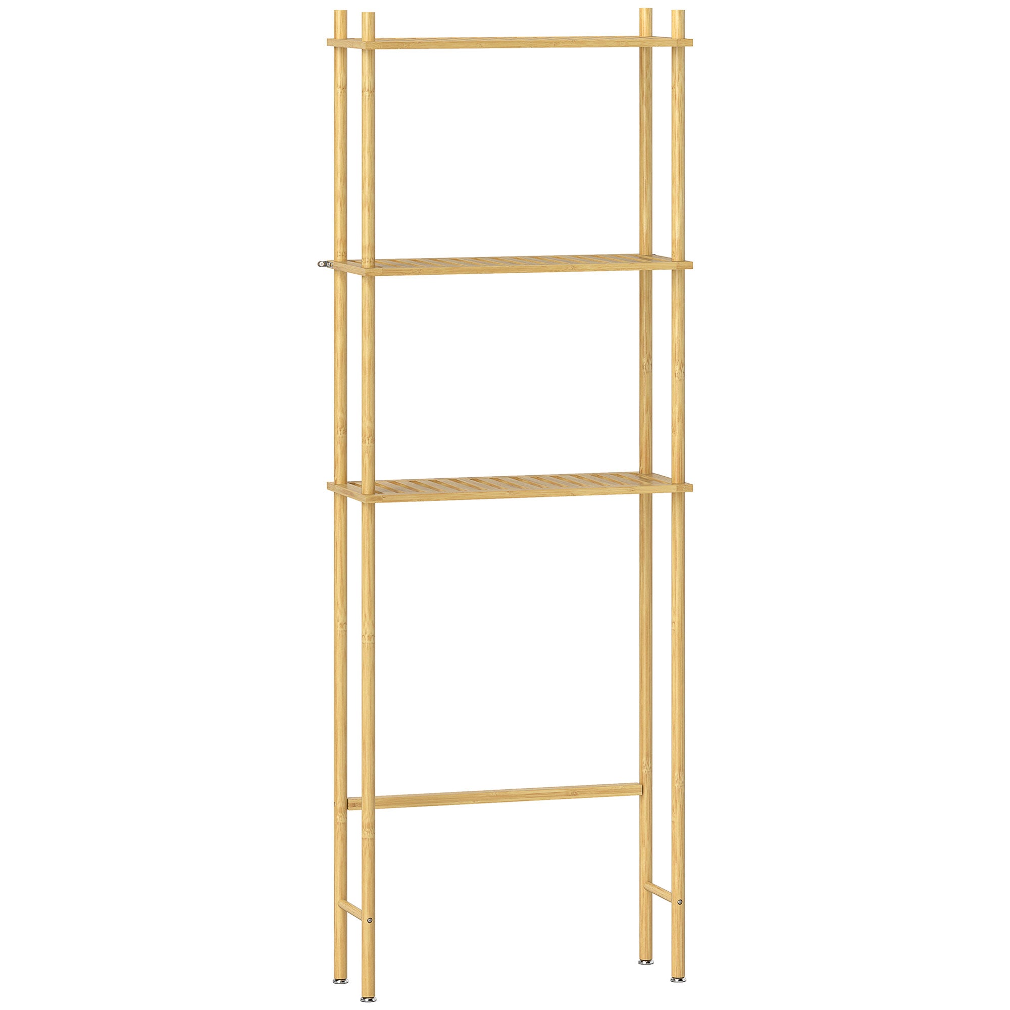 HOMCOM Bamboo Over Toilet Storage Unit with 3 Slatted Shelves, 3-Tier Freestanding Bathroom Shelf, Bathroom Space Saver, Natural Wood Finish