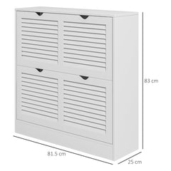 HOMCOM 2 Drawers Entryway Shoe Cabinet, Narrow Shoe Storage Cabinet with 2 Flip Drawers, Louvred Door Design and Adjustable Shelves for 16 Pairs of Shoes, White