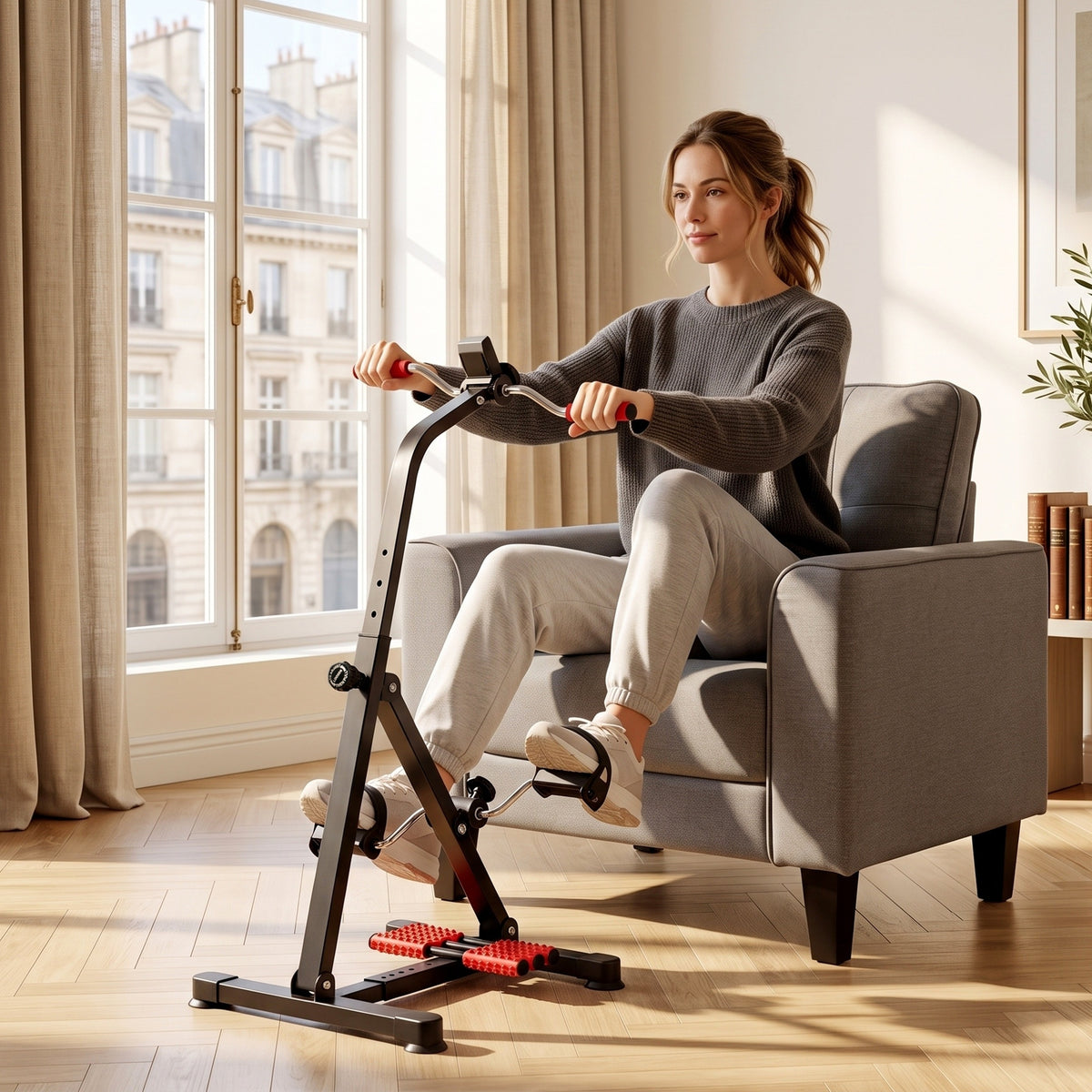 HOMCOM Portable Exercise Bike for Home Pedal Exerciser Height-adjustable 56L x 44- 56W x 75- 97H cm Black and Red