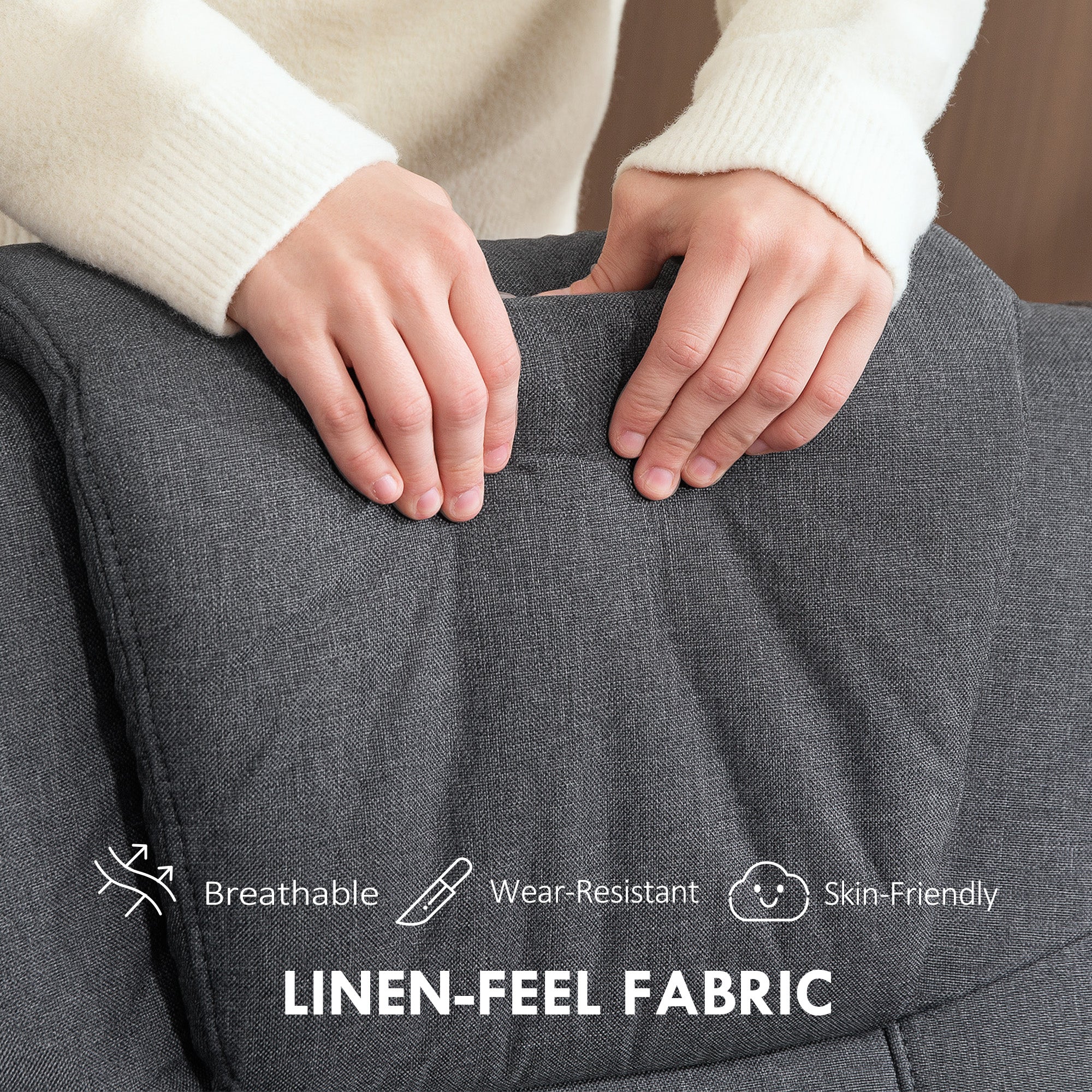 HOMCOM Rocker Swivel Recliner Chair with Footstool - Charcoal Grey Linen