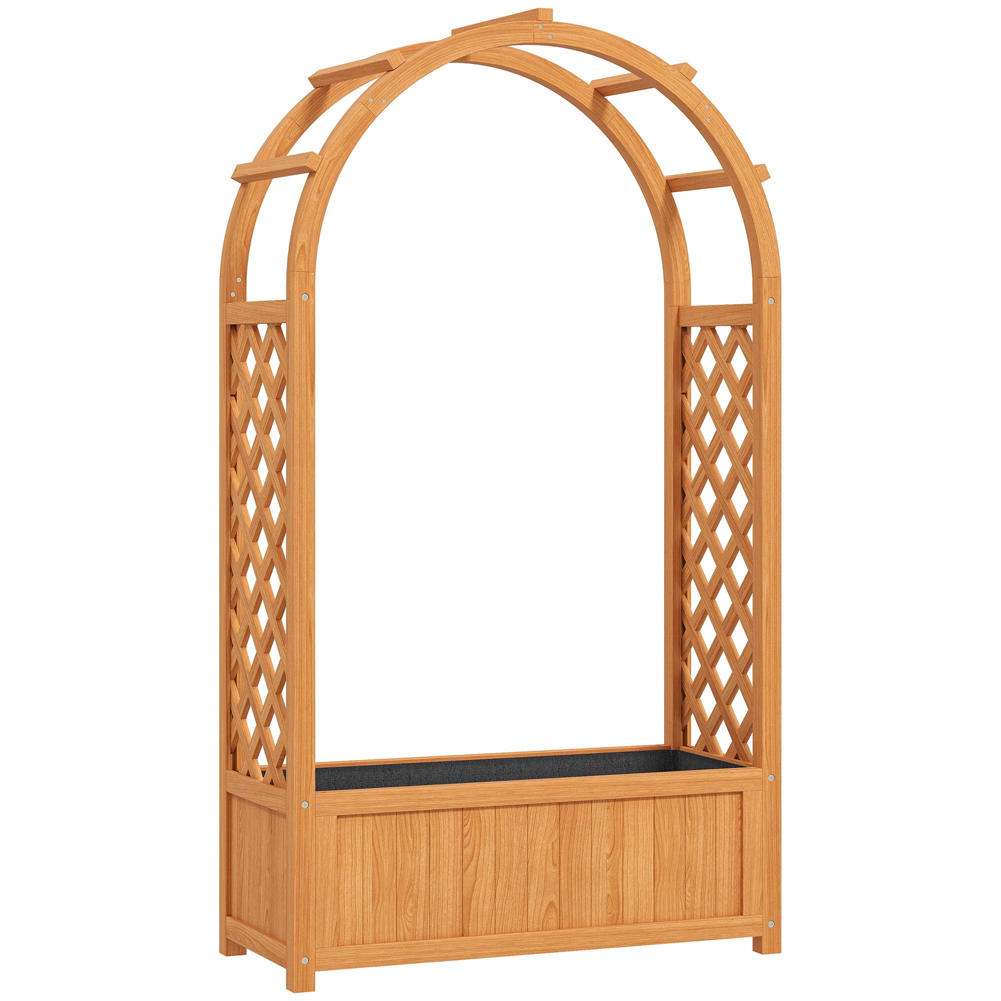 Outsunny Wooden Raised Garden Bed with Trellis, Liner, Drainage Holes, for Vine Climbing Plants, Flowers, 83 x 36 x 145 cm