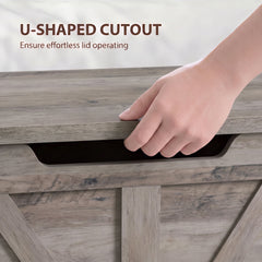 HOMCOM 100L Home Storage Box, with Safety Hinge - Grey Wood-Effect
