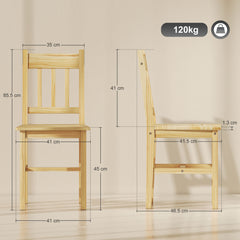 HOMCOM Dining Chairs Set of 2, Kitchen Chair with Slat Back, Pine Wood Structure for Living Room and Dining Room, Natural