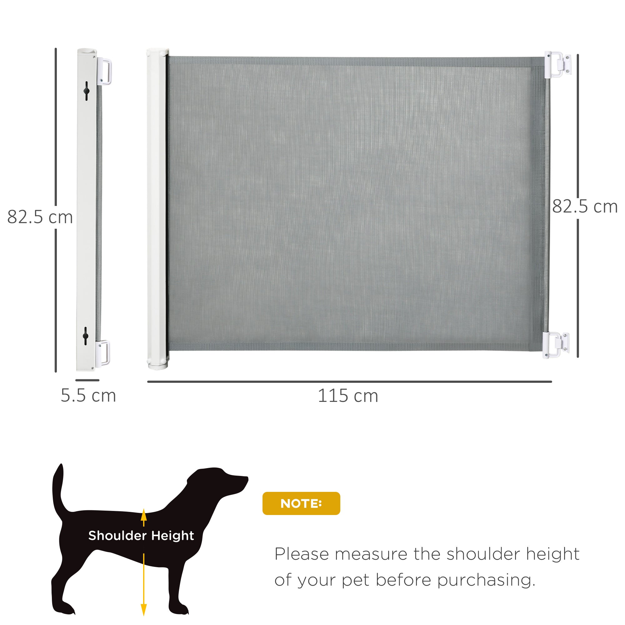 PawHut Retractable Stair Gate for Dogs, Pet Mesh Safety Gate Extends up to 115cm for Doorways Indoor- Grey