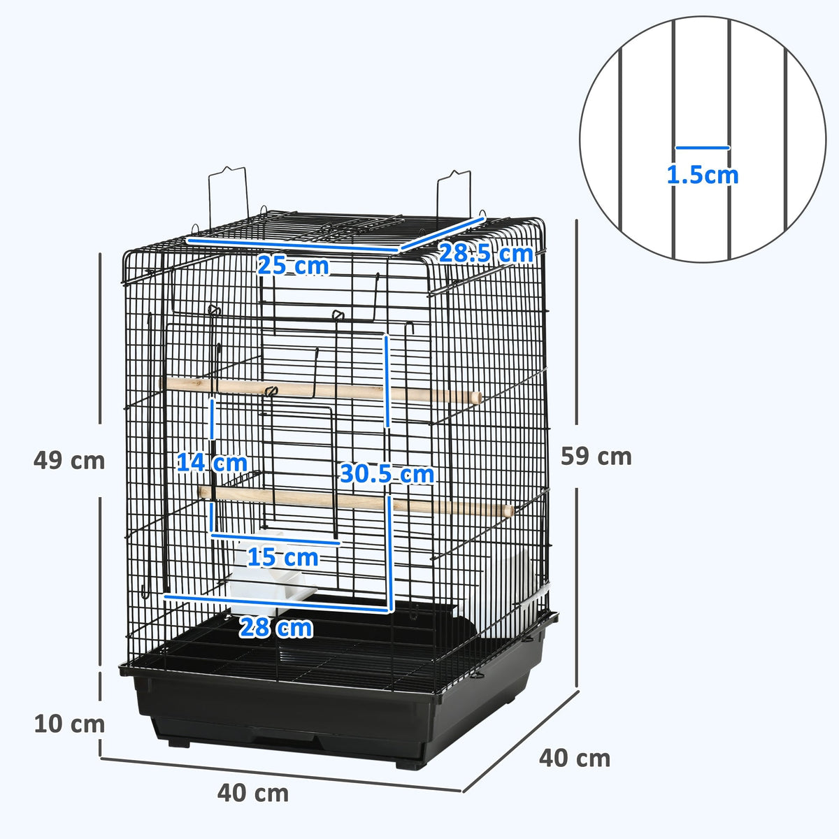 PawHut Steel Bird Cage with Openable Top, Stand, Tray, Handles, Feeding Bowls for Parakeet, Finch - Black
