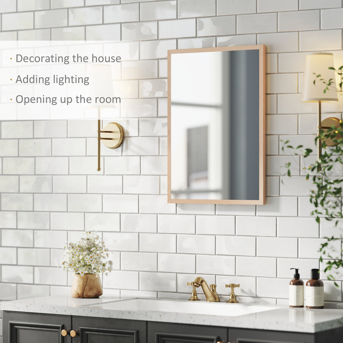 HOMCOM Wall Bathroom Mirror, 70 x 50 cm Wall-Mounted Mirror for Living Room, Bedroom, Hallway, Natural Wood - product image 4