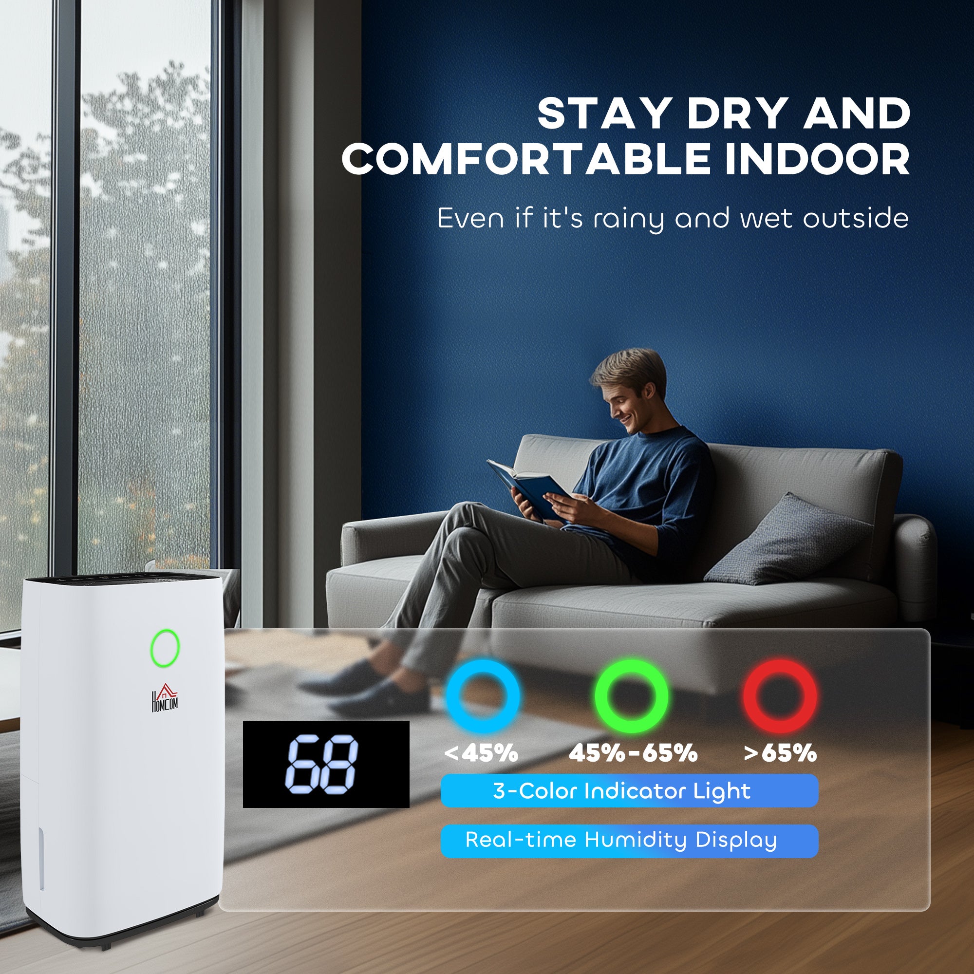 HOMCOM 20L/Day Portable Dehumidifier for Home, with LED Screen, Sleep Mode, 24H Timer, 4L Water Tank, Electric Air Dehumidifier for Damp Laundry Bedroom Basement