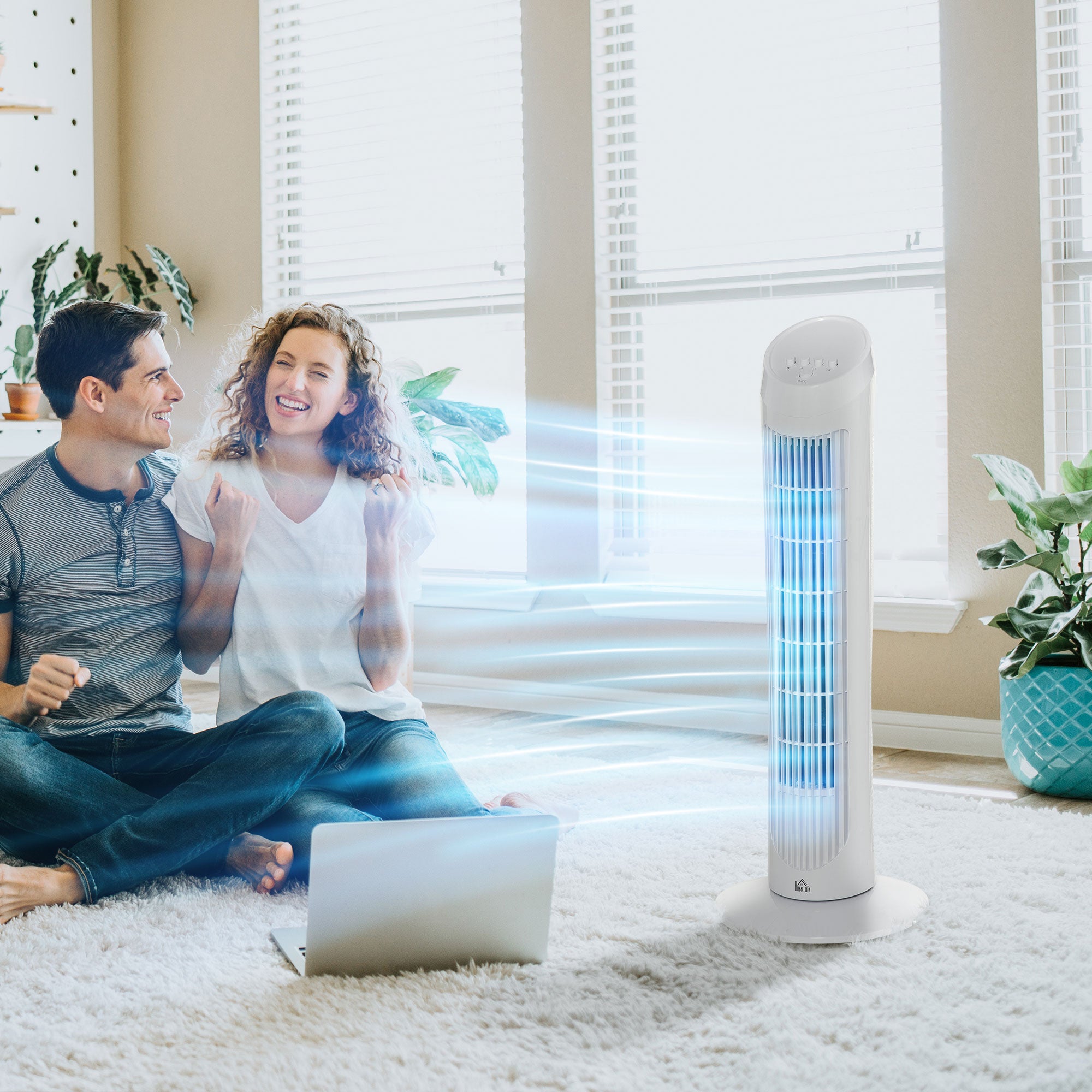 HOMCOM Tower Fan for Bedroom Cooling, 30 Inch Electric 70√Ç¬∞ Oscillating Fan with 3 Speed Settings, Standing Floor Fan for Home Office Indoor, White