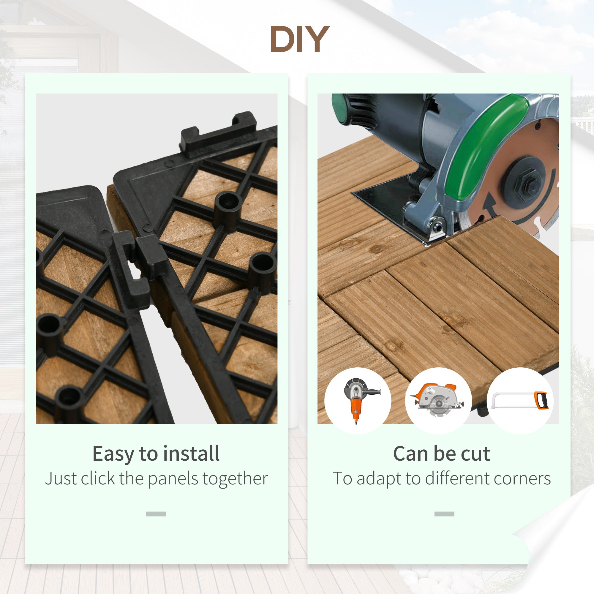 Outsunny 27 Pcs Wooden Interlocking Decking Tiles, Outdoor Flooring Tiles for Patio, Balcony, Terrace, Hot Tub, 30 x 30 cm per Piece, 2.5√£≈Ω¬° per Pack, Brown