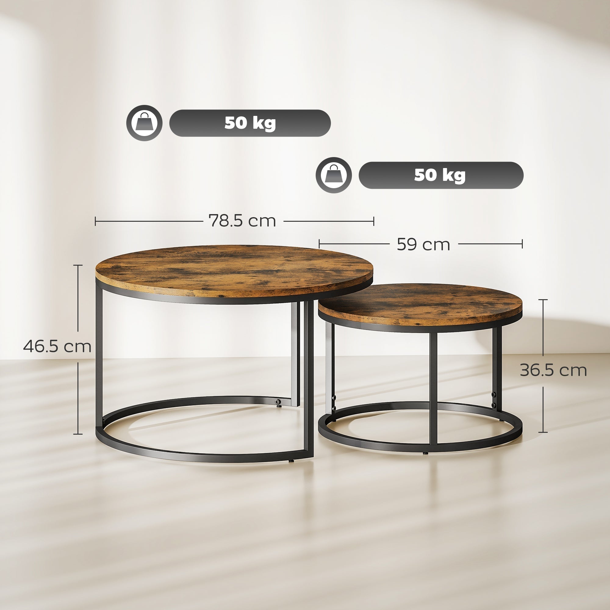 HOMCOM Set of Two Wood-Effect Stacking Tables - Rustic Brown