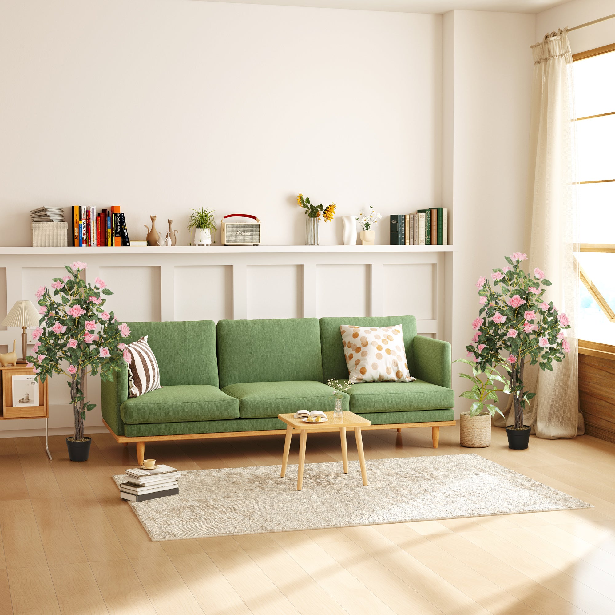 HOMCOM Set of Two Faux Rose Plants, with Pots