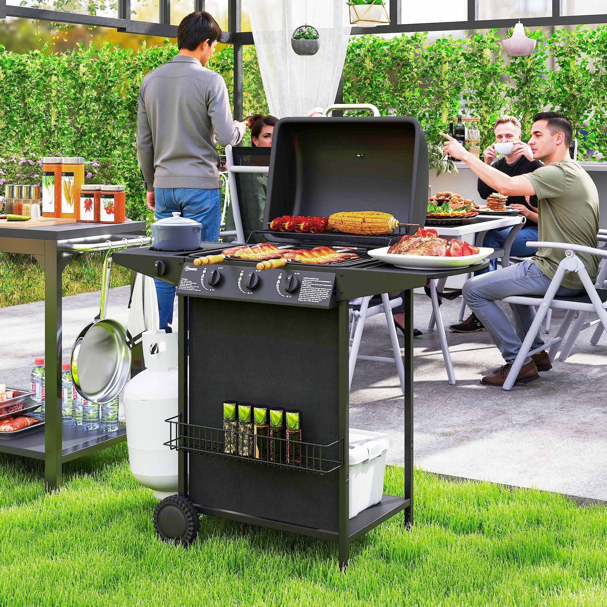 Outsunny Four Burner Gas Grill BBQ - Black