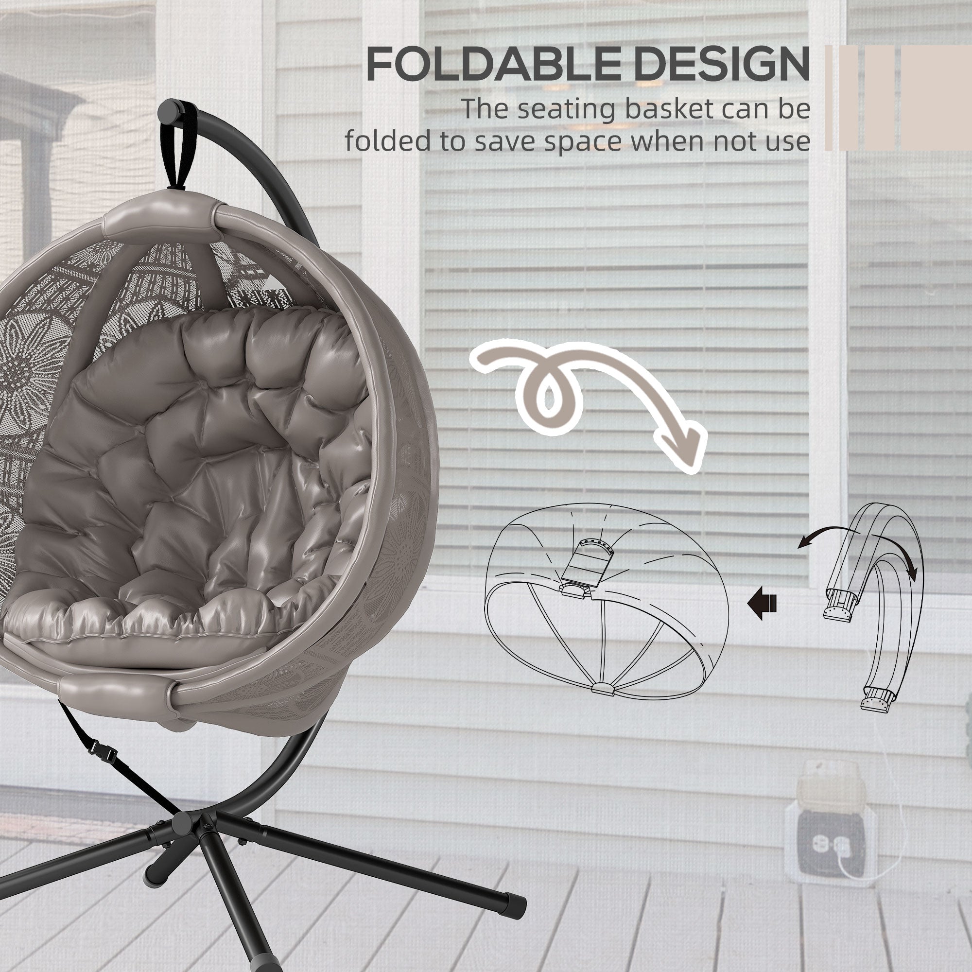 Outsunny Round Egg Basket Chair, with Steel Stand, Sand