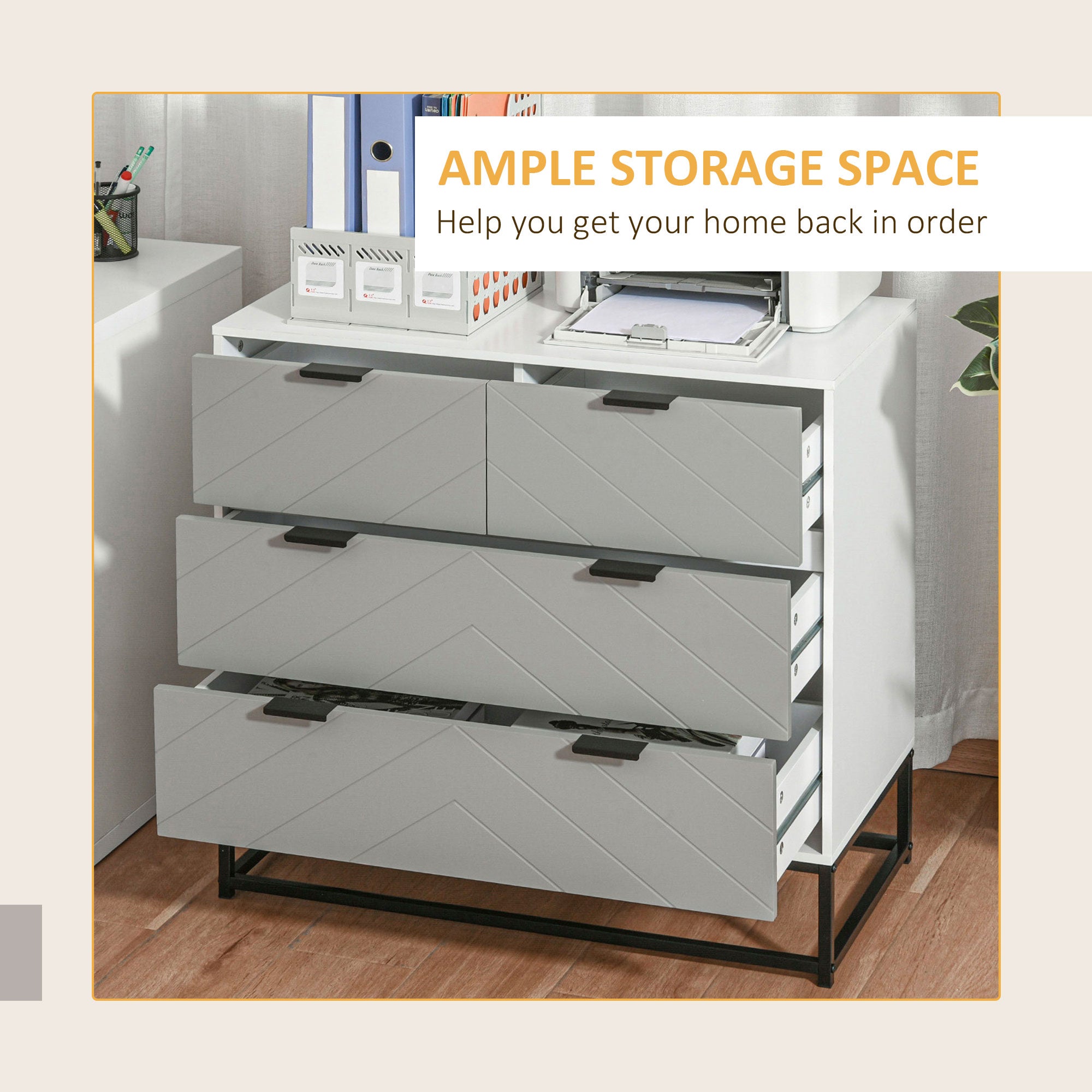 HOMCOM Chest of Drawers with Metal Handles Freestanding Dresser for Bedroom, Living Room