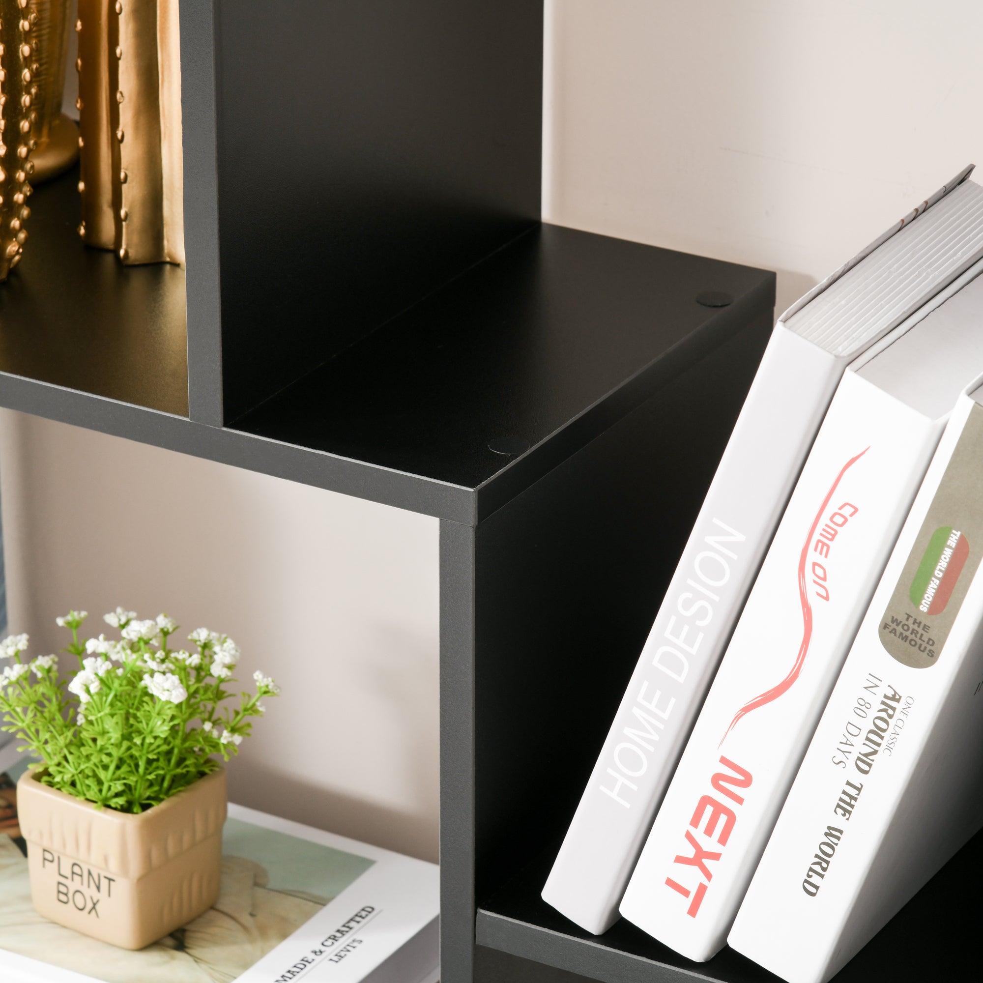 HOMCOM 8-Tier Freestanding Bookcase w/ Melamine Surface Anti-Tipping Foot Pads Home Display Storage Grid Stand Bedroom Living Room Furniture Modern Style - Black