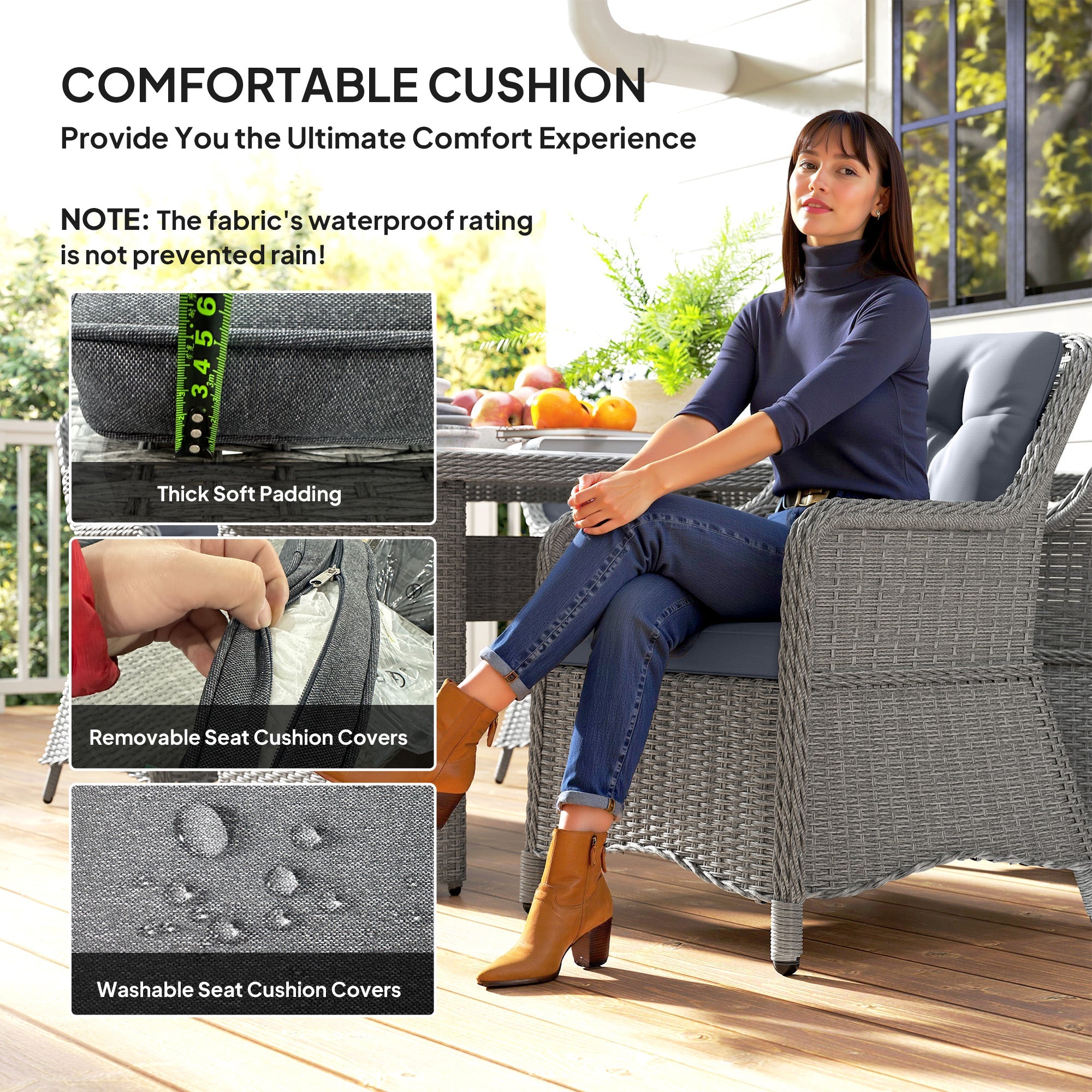 Outsunny Seven-Piece Rattan Dining Set - Mixed Grey