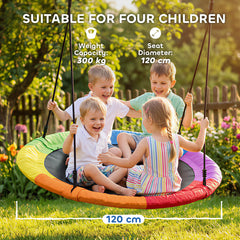 AIYAPLAY Tree Swing Seat, 120cm Kids Saucer Swing with Adjustable Ropes and Tree Straps, 300kg Capacity, Multicolour