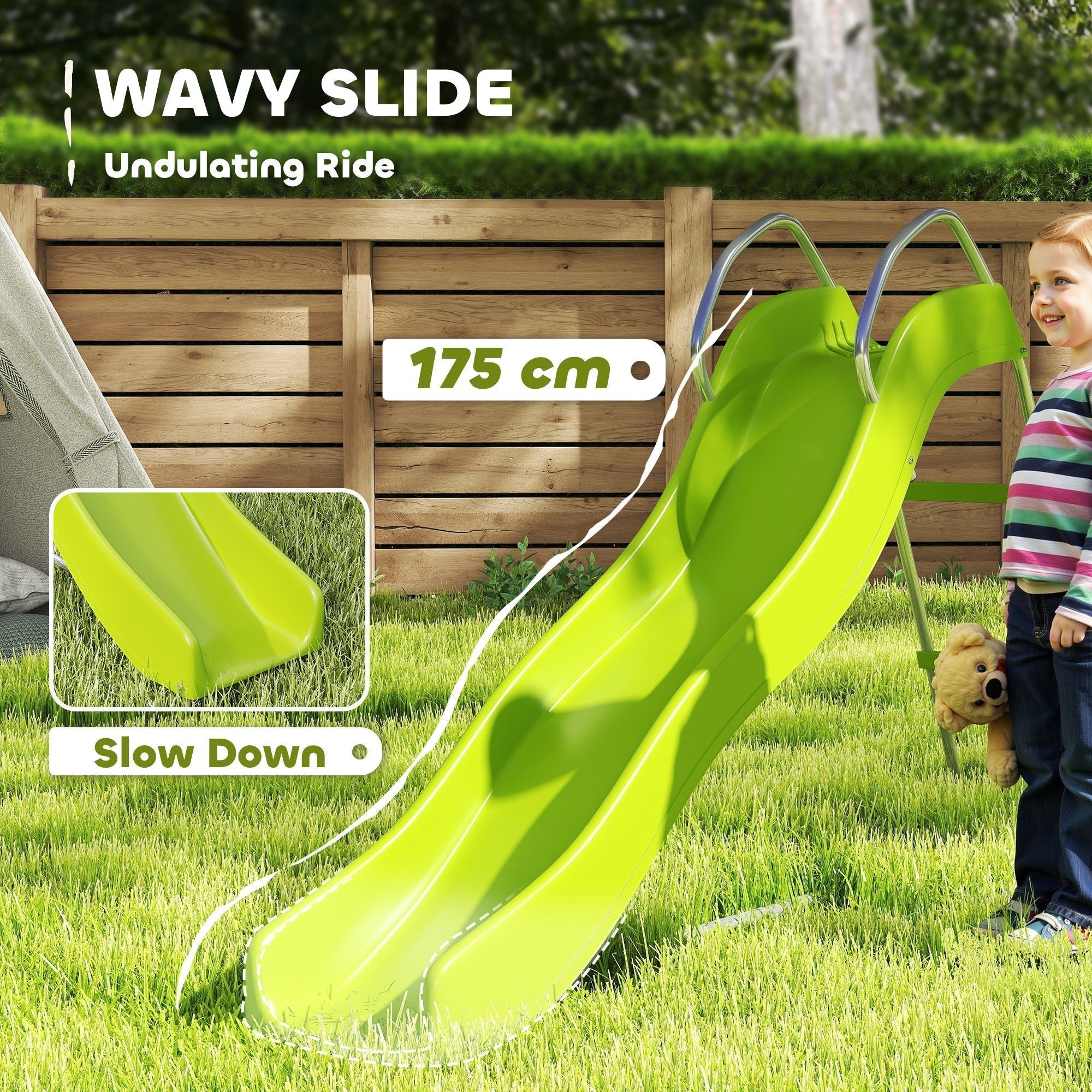 AIYAPLAY Freestanding Kids Slide with Climbing Ladder, Outdoor Playground Equipment for Ages 3-8 Years, Green