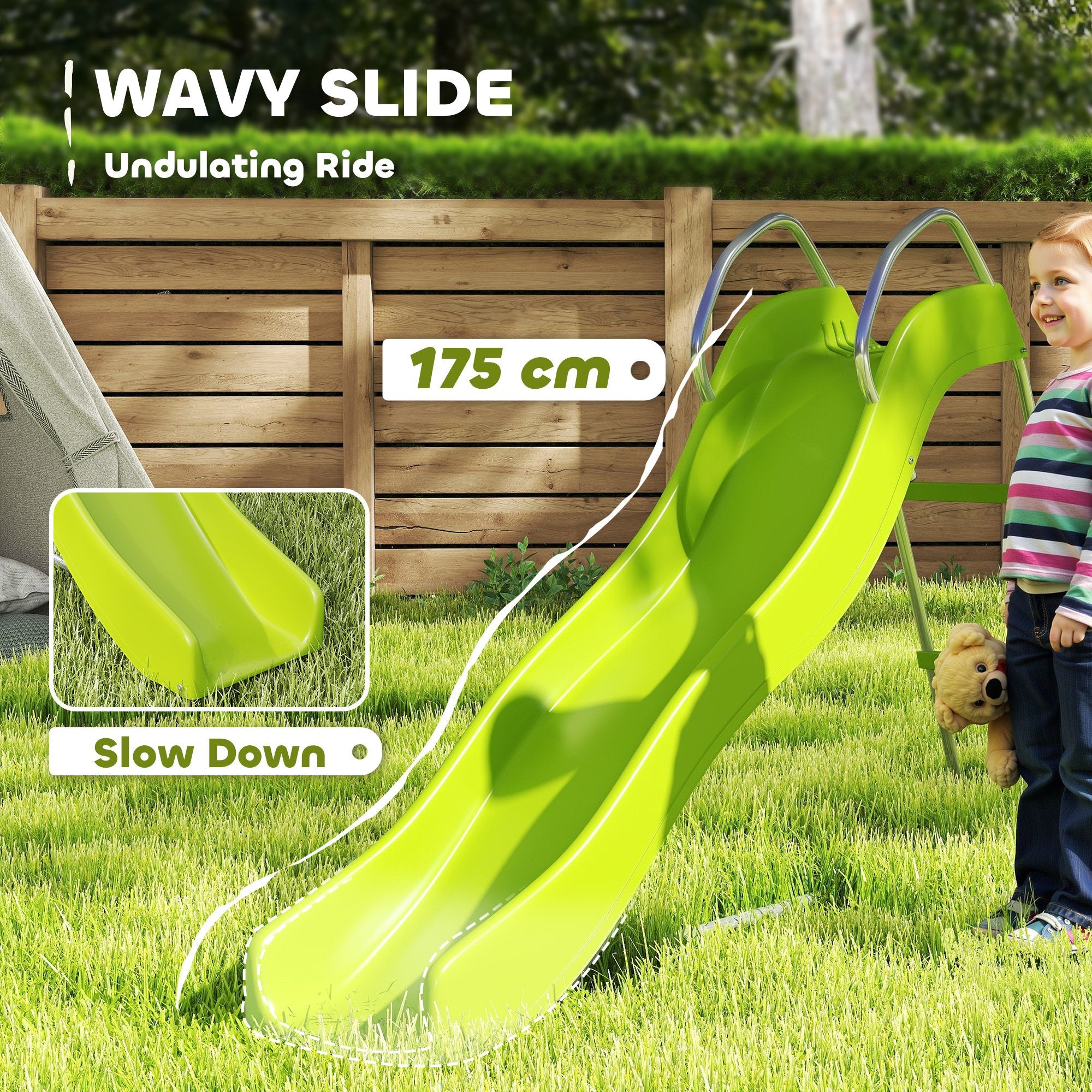 AIYAPLAY Freestanding Kids Slide with Climbing Ladder, Outdoor Playground Equipment for Ages 3-8 Years, Green