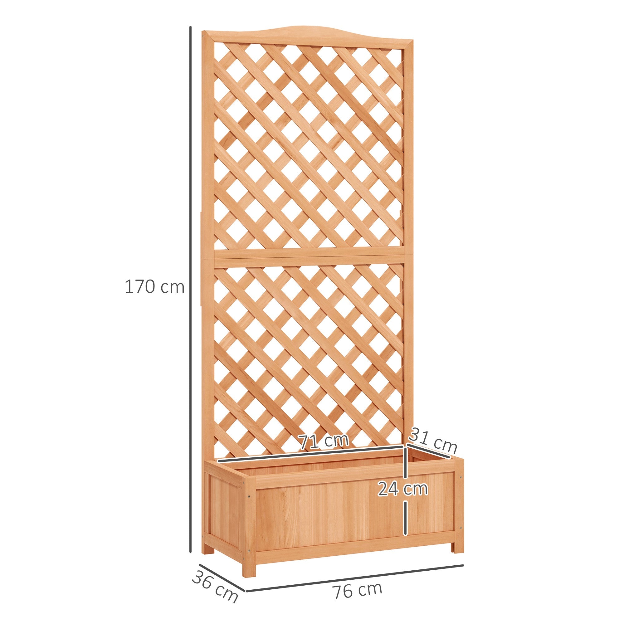 Outsunny Wooden Planter with Trellis, Freestanding Raised Bed for Garden with Lattice, Outdoor Planter Box for Climbing Plants, Vines, Flowers, 76 x 36 x 170 cm, Brown