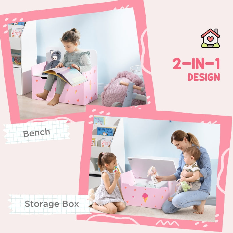 2-in-1 Kids Storage Bench, Toy Box w/ Safety Rod - Pink