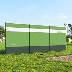 Outsunny Camping Windbreaker with Clear Windows and Steel Poles, for Beach Caravan Campervan, 440 x 140cm, Army Green