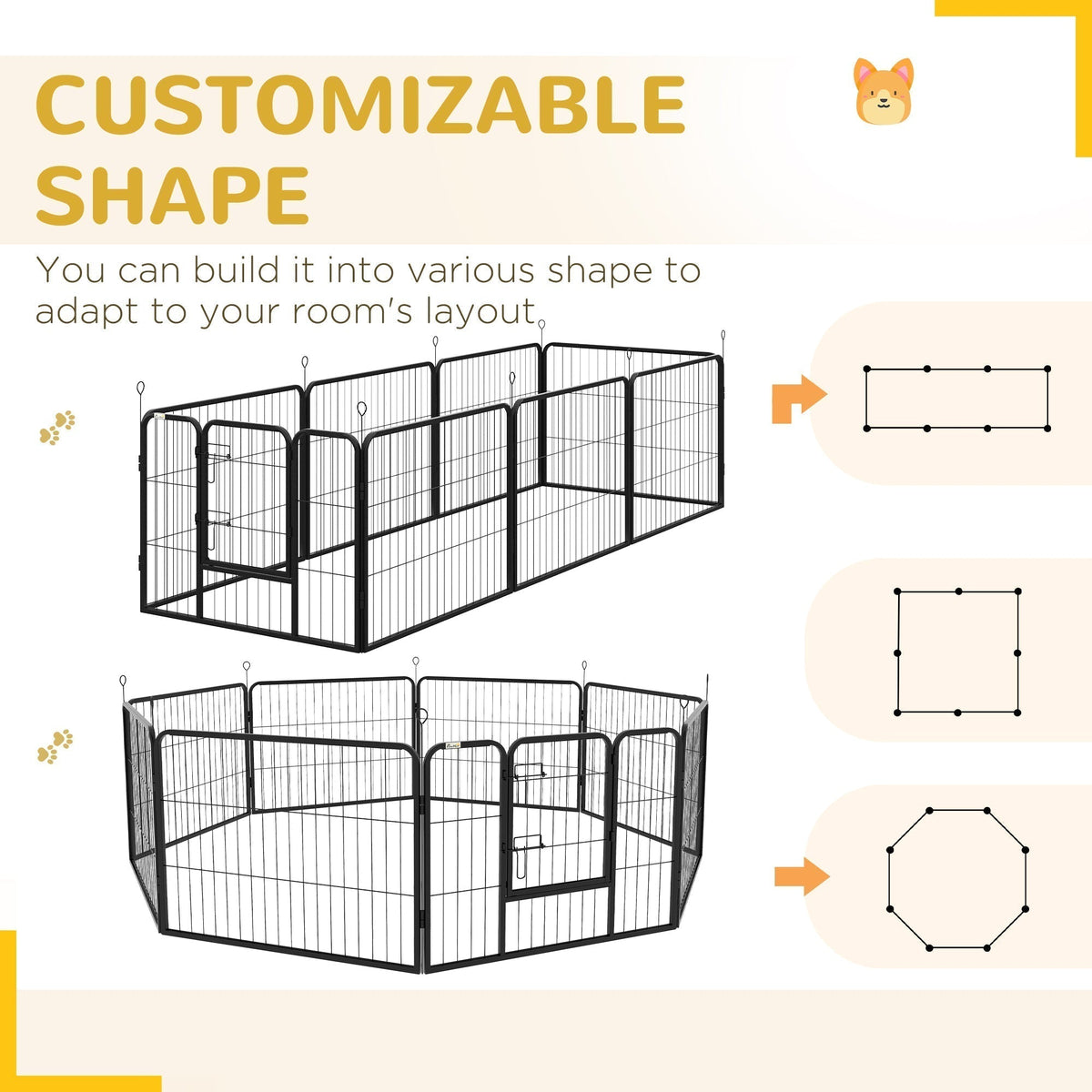 PawHut Steel 8 Panel Dog pen Pet Puppy PlayPen Grey