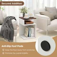 S-Shaped Side Table Set of 2 for Small Space with 2 Open Compartments-Walnut