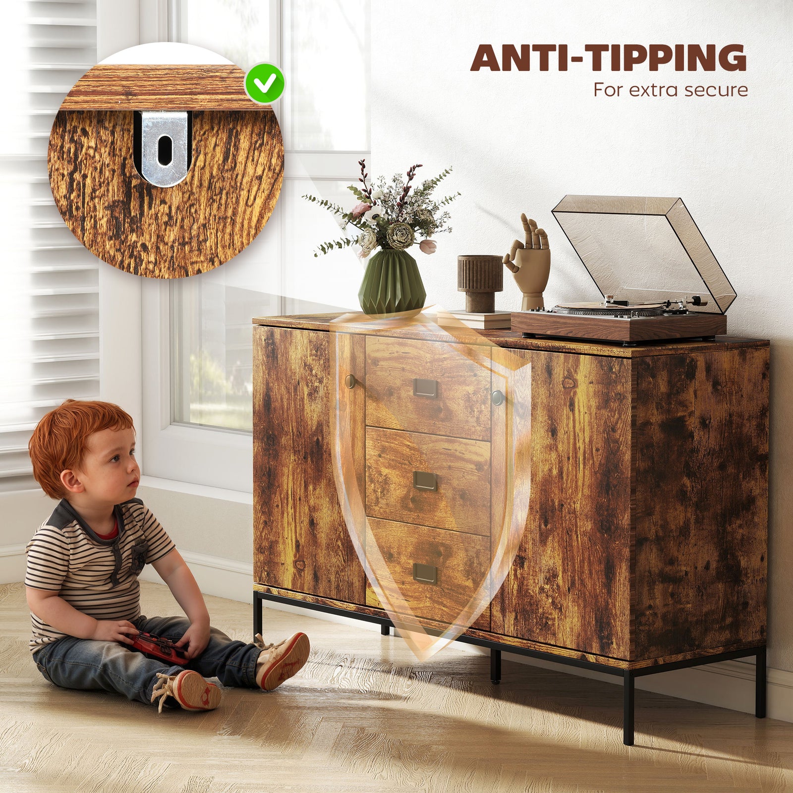 HOMCOM Modern Rustic Brown Sideboard