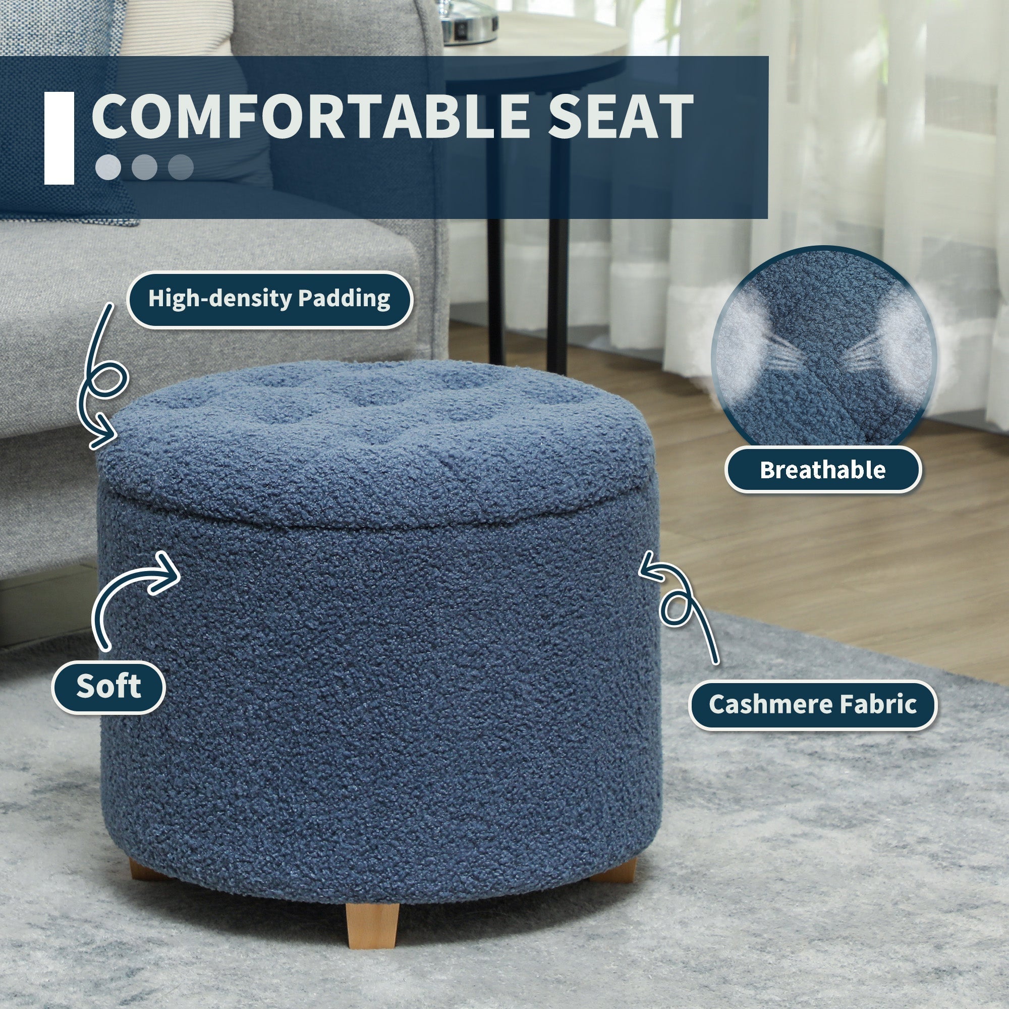 HOMCOM 40.5L Teddy Fleece Storage Ottoman - Blue