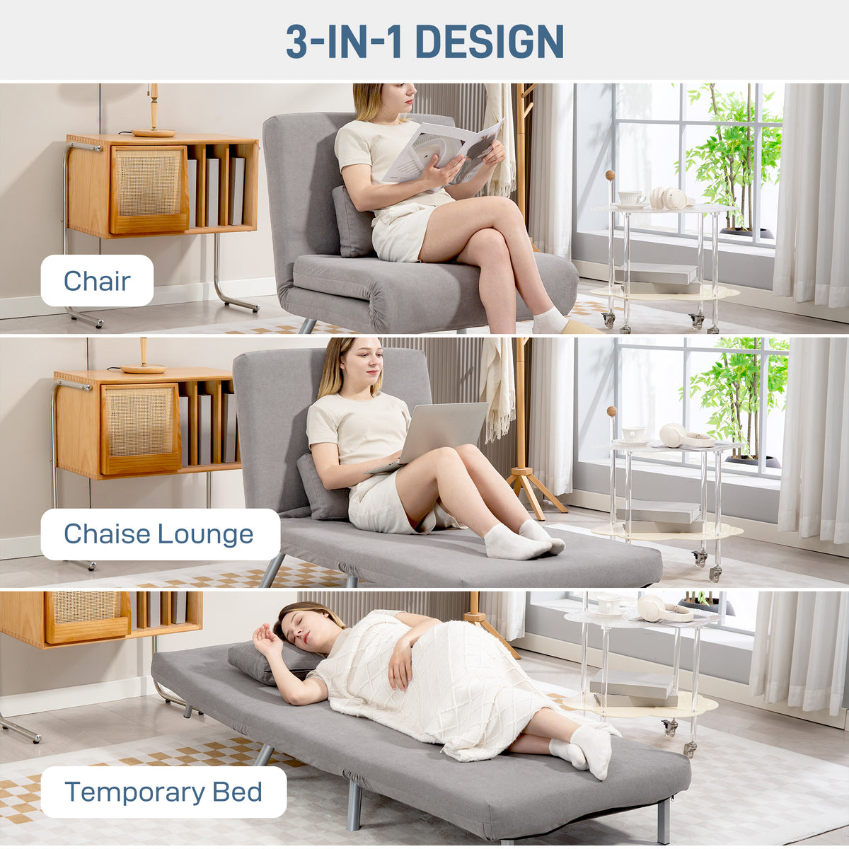 HOMCOM Single Snow Flannel Chair Bed - Grey