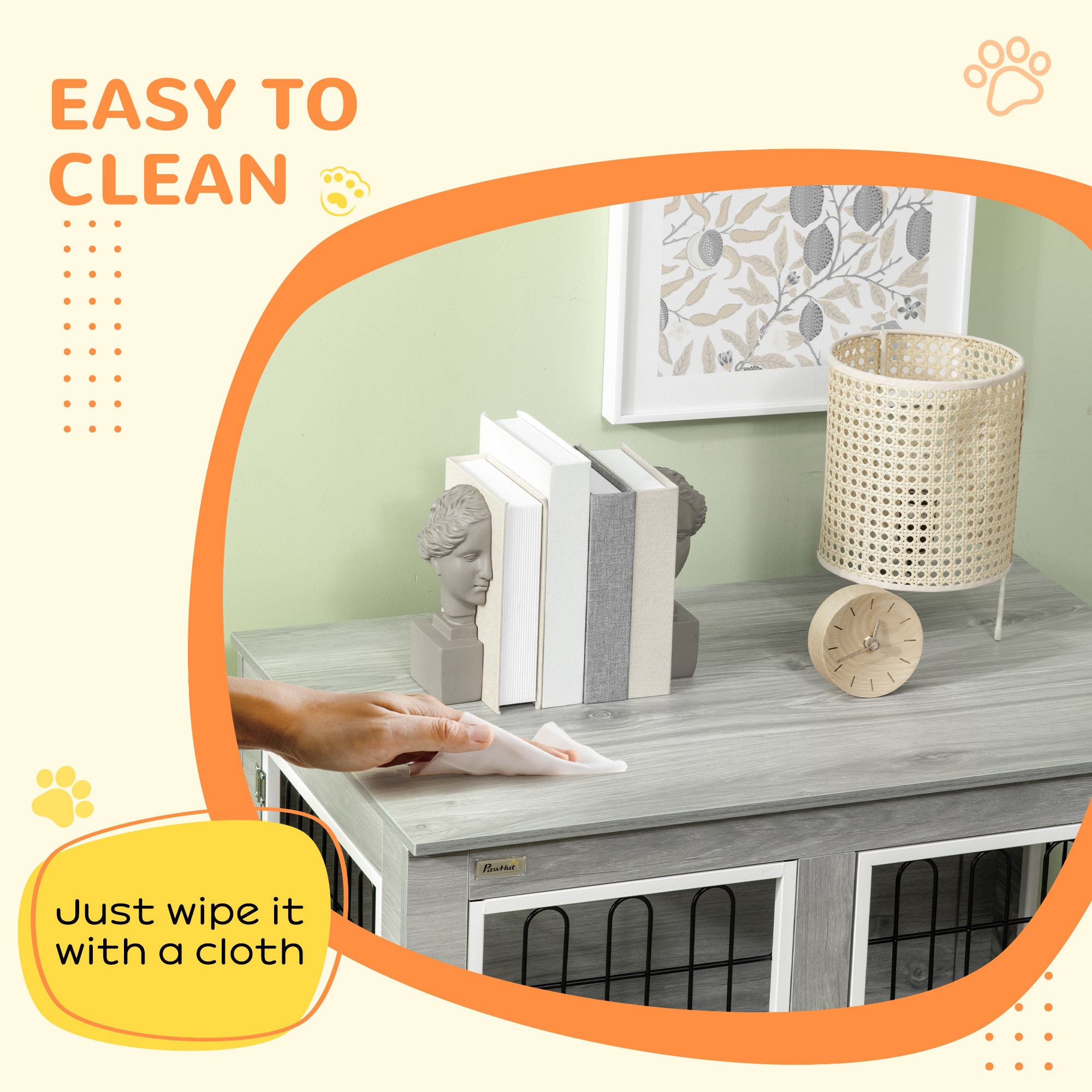 PawHut Dog Crate Furniture End Table, with Washable Cushion, Double Doors, for Medium/Large Dogs, Grey