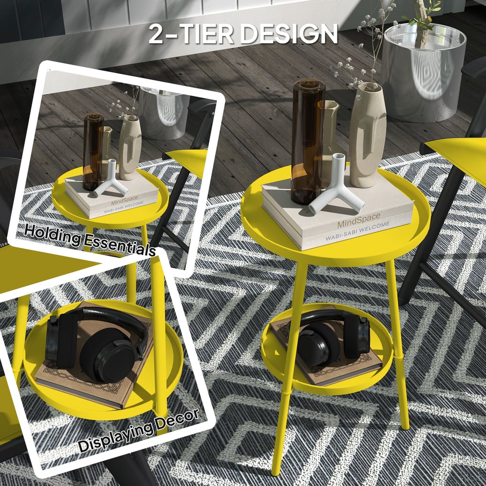 Outsunny Two-Tier Metal Garden Table - Yellow - product image 4