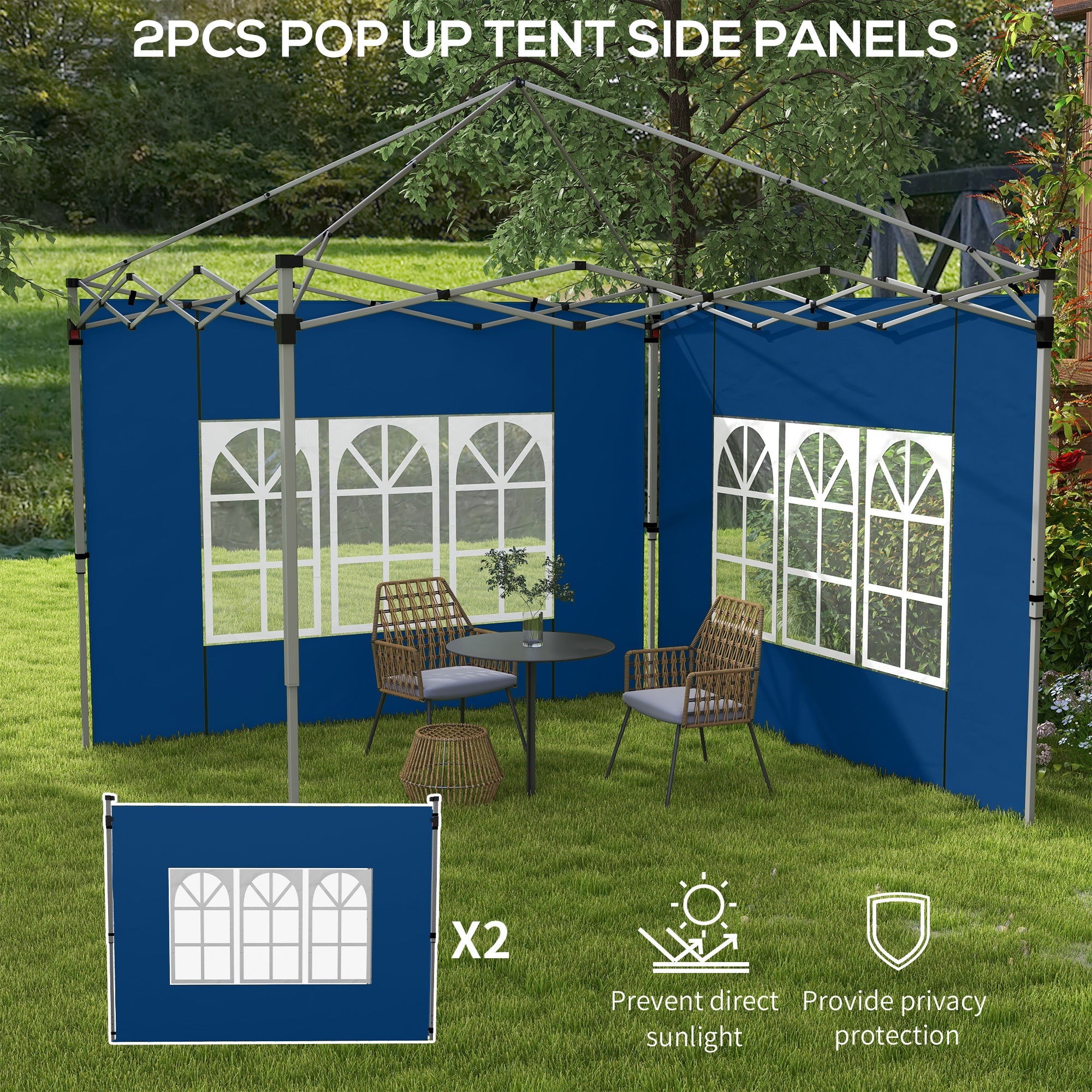 Outsunny Set of 2 Gazebo Side Panels - Blue