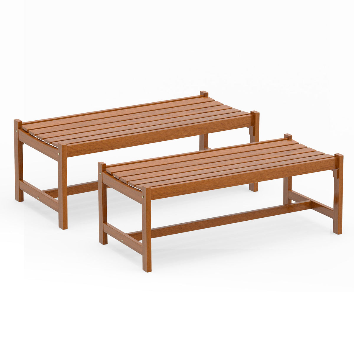Set of 2 112cm Patio Wood Bench Set shown as a pair against a plain white background