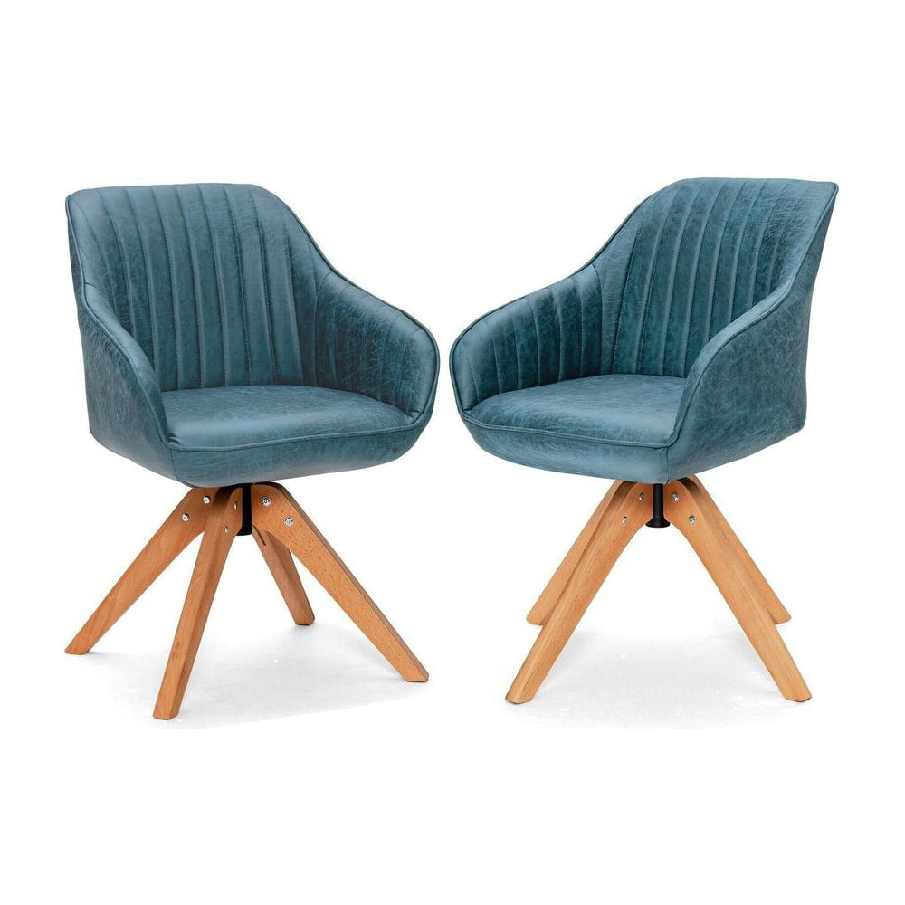 Set of 2 360° Swivel Accent Chair in blue fabric with wooden legs