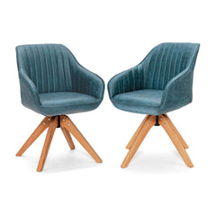 Set of 2 360° Swivel Accent Chair in blue fabric with wooden legs