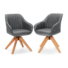 Set of 2 360° Swivel Accent Chair with solid wood legs in grey fabric