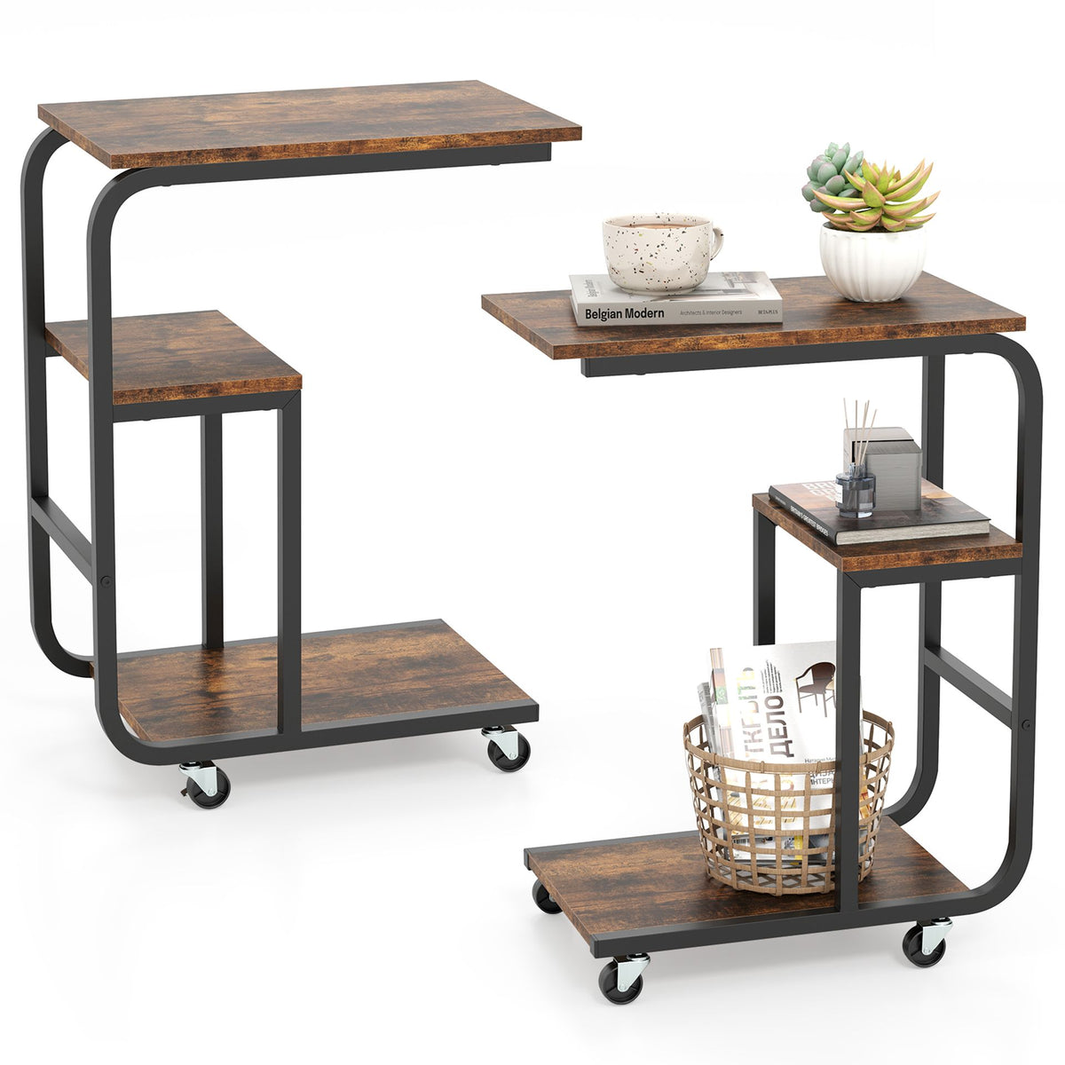 C-shaped End Table Rustic Brown